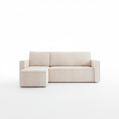 Narożnik z funkcją spania Mimir uniwersalny L-kształtny z pojemnikiem na pościel kremowy sztruks