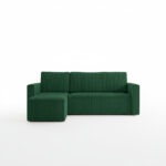 Narożnik z funkcją spania Mimir uniwersalny L-kształtny z pojemnikiem na pościel butelkowa zieleń sztruks