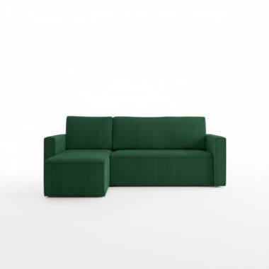 Narożnik z funkcją spania Mimir uniwersalny L-kształtny z pojemnikiem na pościel butelkowa zieleń sztruks