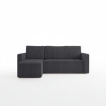 Narożnik z funkcją spania Mimir uniwersalny L-kształtny z pojemnikiem na pościel grafitowy sztruks