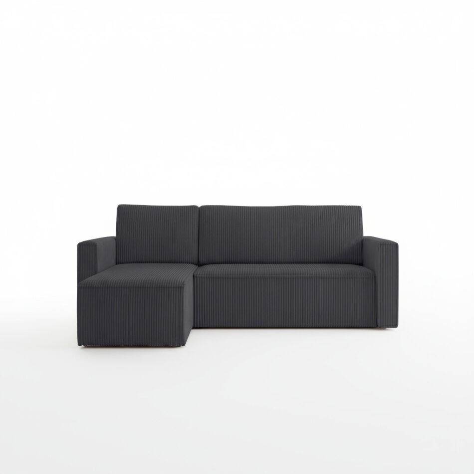 Narożnik z funkcją spania Mimir uniwersalny L-kształtny z pojemnikiem na pościel grafitowy sztruks