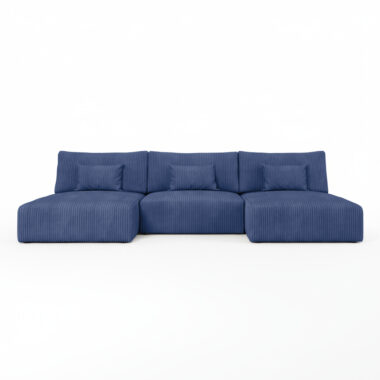 Narożnik z funkcją spania Modulo U-kształtny z pojemnikiem na pościel granatowy sztruks