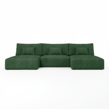 Narożnik z funkcją spania Modulo U-kształtny z pojemnikiem na pościel butelkowa zieleń sztruks