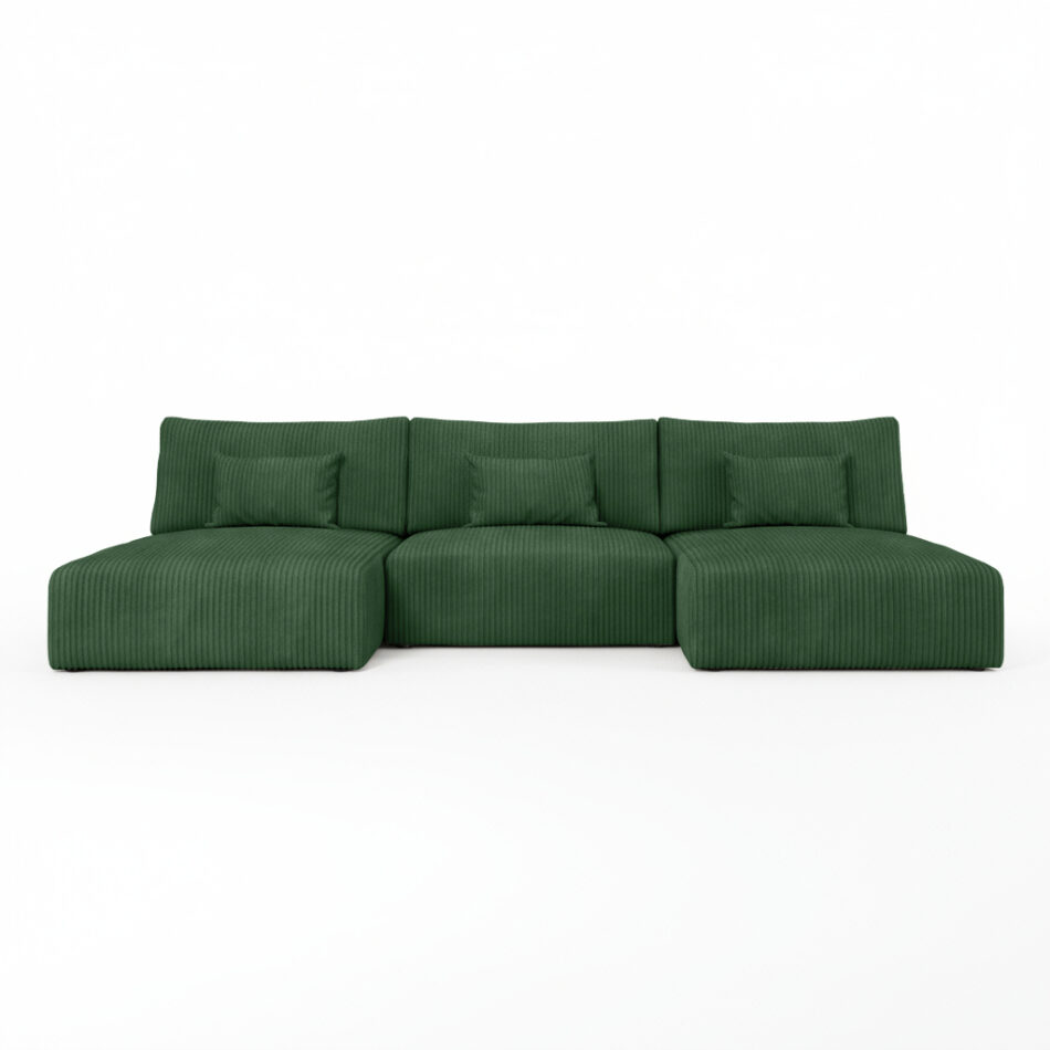 Narożnik z funkcją spania Modulo U-kształtny z pojemnikiem na pościel butelkowa zieleń sztruks