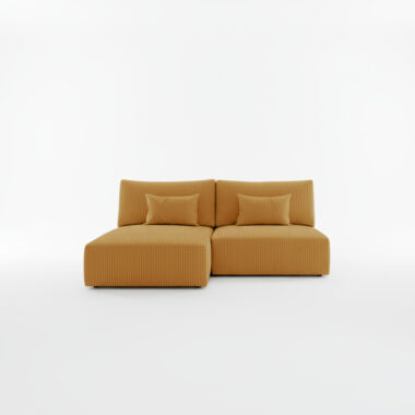 Narożnik z funkcją spania Modulo uniwersalny L-kształtny z pojemnikiem na pościel musztardowy sztruks