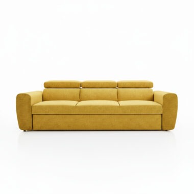 Kanapa z funkcją spania Napoli z regulowanymi zagłówkami żółty szenil