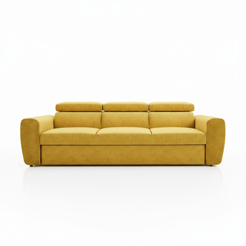 Kanapa z funkcją spania Napoli z regulowanymi zagłówkami żółty szenil