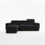 Narożnik z funkcją spania Napoli lewy L-kształtny z pojemnikiem na pościel czarny szenil