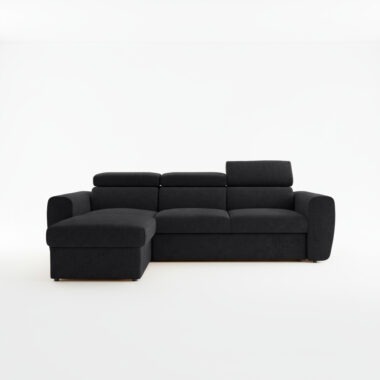 Narożnik z funkcją spania Napoli lewy L-kształtny z pojemnikiem na pościel czarny szenil