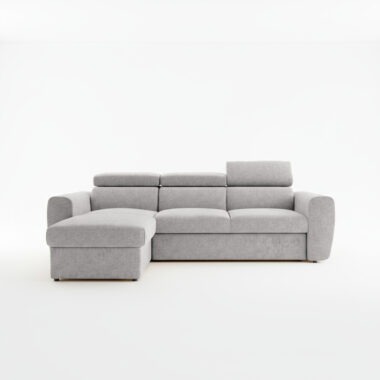 Narożnik z funkcją spania Napoli lewy L-kształtny z pojemnikiem na pościel szary szenil