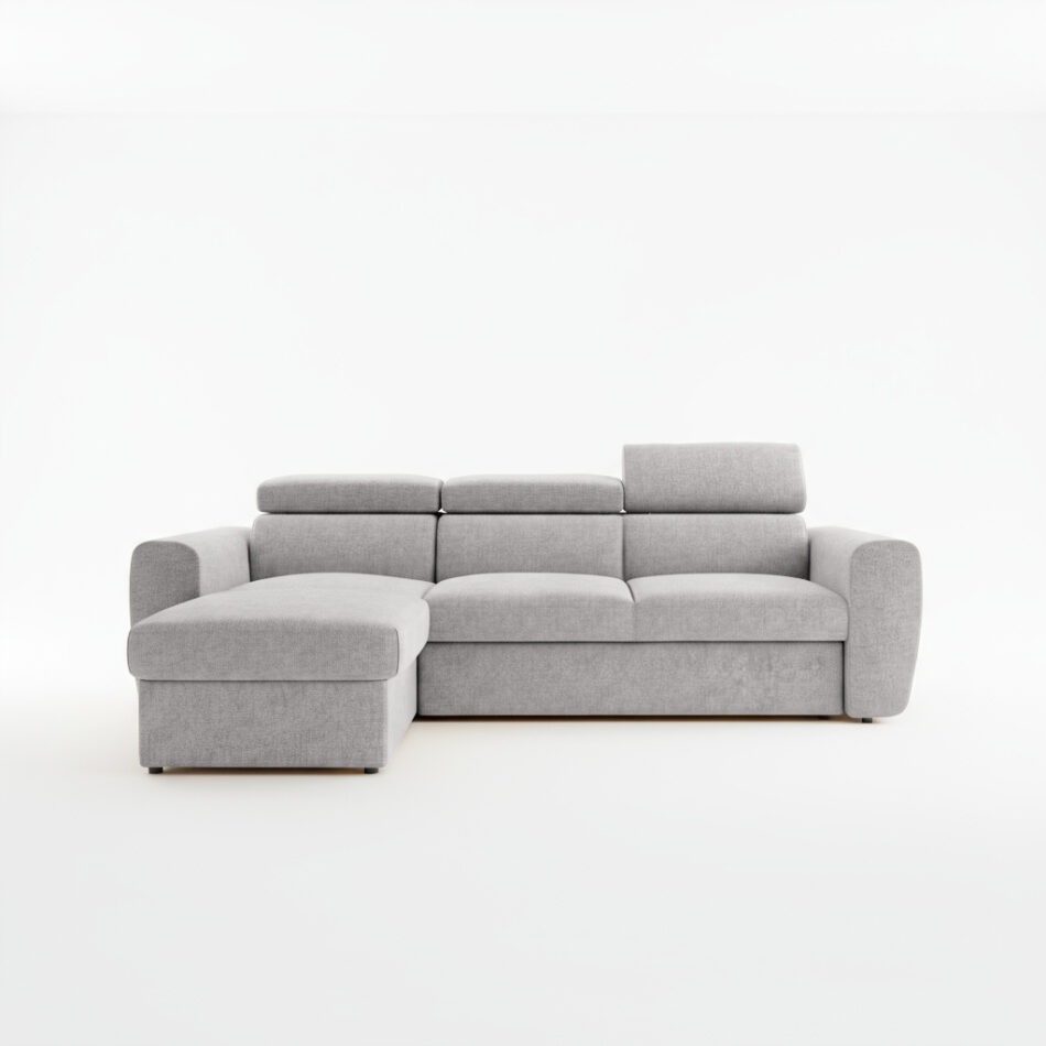 Narożnik z funkcją spania Napoli lewy L-kształtny z pojemnikiem na pościel szary szenil