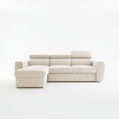 Narożnik z funkcją spania Napoli lewy L-kształtny z pojemnikiem na pościel kremowy szenil