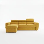 Narożnik z funkcją spania Napoli lewy L-kształtny z pojemnikiem na pościel żółty szenil