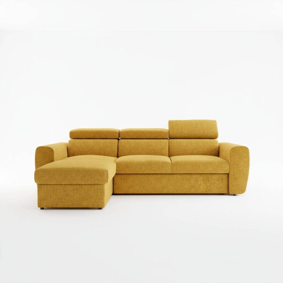 Narożnik z funkcją spania Napoli lewy L-kształtny z pojemnikiem na pościel żółty szenil