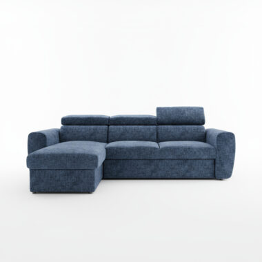 Narożnik z funkcją spania Napoli uniwersalny L-kształtny z pojemnikiem na pościel granatowy szenil
