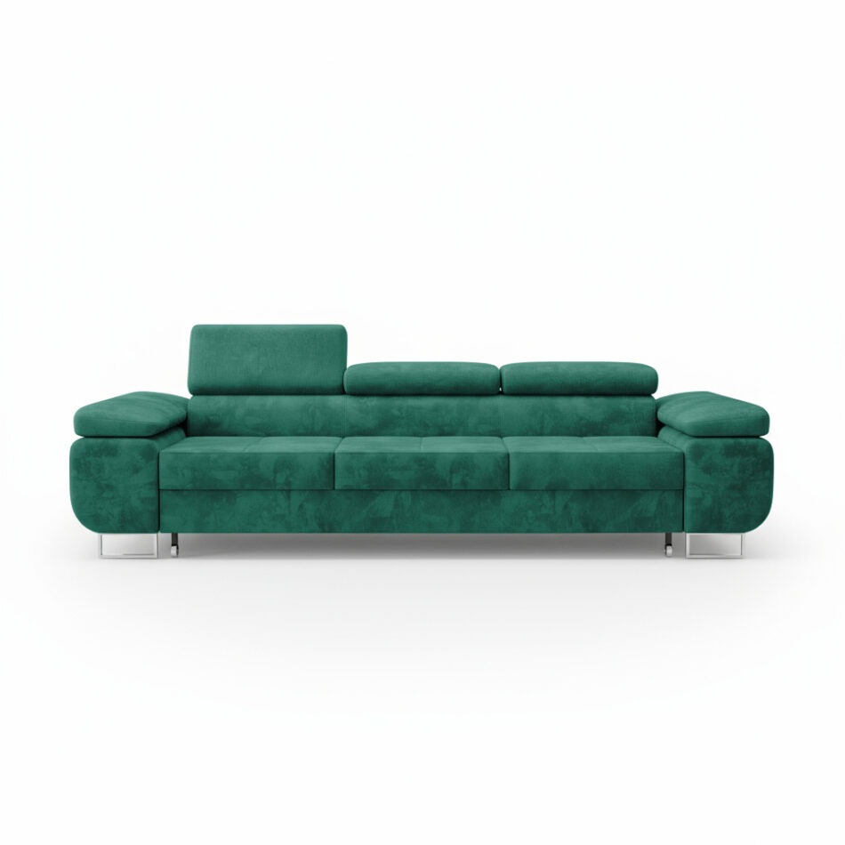 Kanapa z funkcją spania Norberg z regulowanymi zagłówkami butelkowa zieleń welur