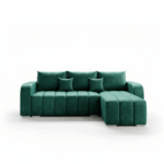 Narożnik z funkcją spania Pufetto uniwersalny L-kształtny z pojemnikiem na pościel butelkowa zieleń welur