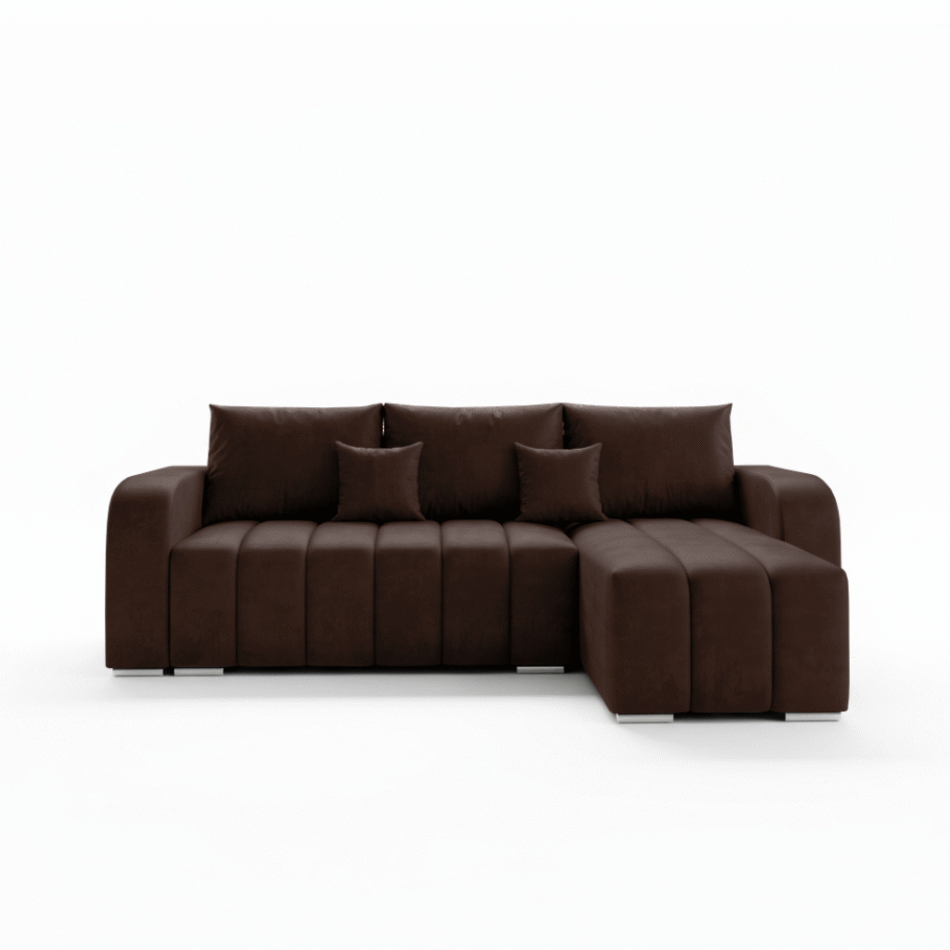 Narożnik z funkcją spania Pufetto uniwersalny L-kształtny z pojemnikiem na pościel brązowy welur