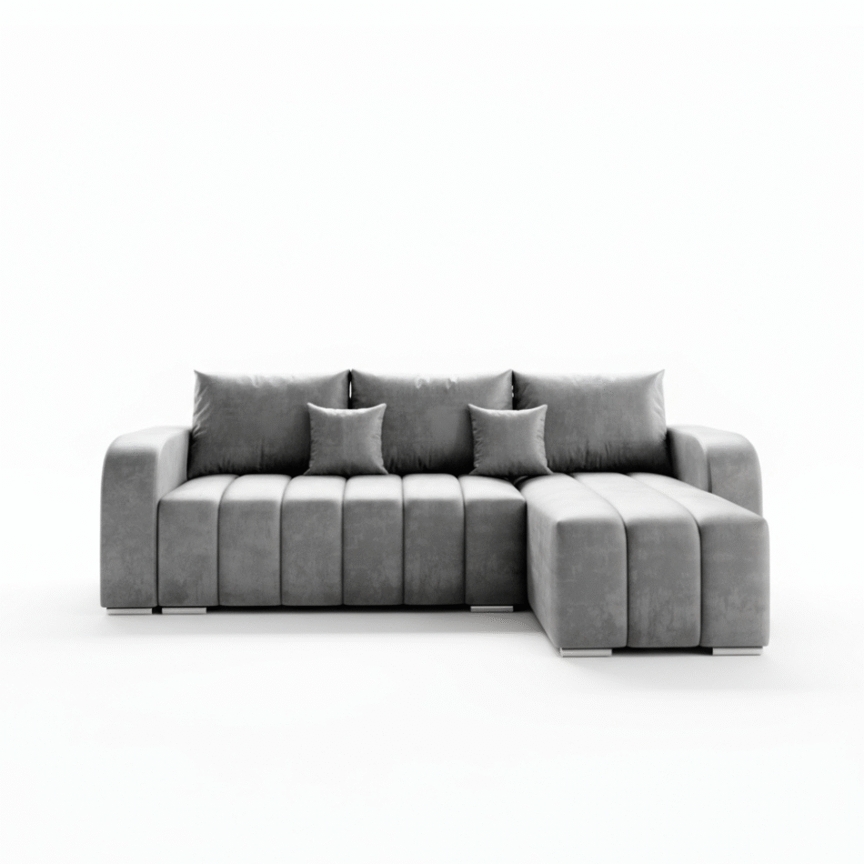 Narożnik z funkcją spania Pufetto uniwersalny L-kształtny z pojemnikiem na pościel szary welur