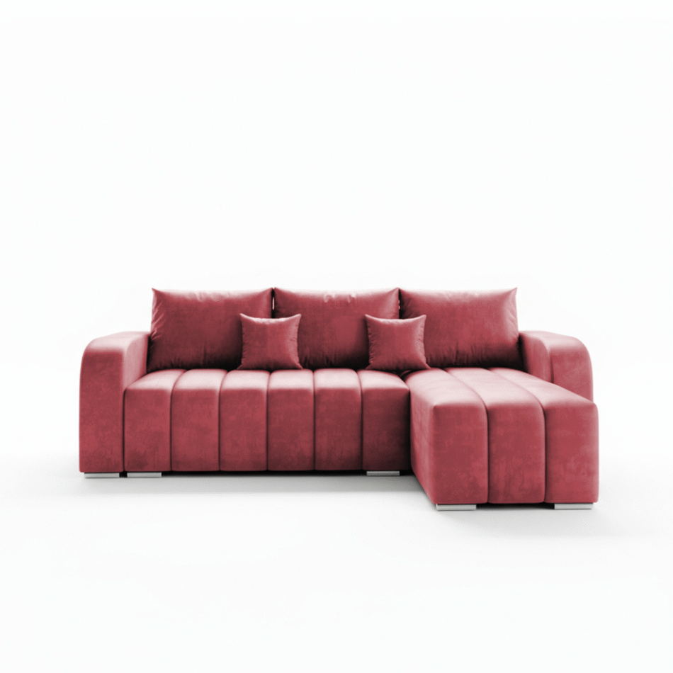 Narożnik z funkcją spania Pufetto uniwersalny L-kształtny z pojemnikiem na pościel różowy welur