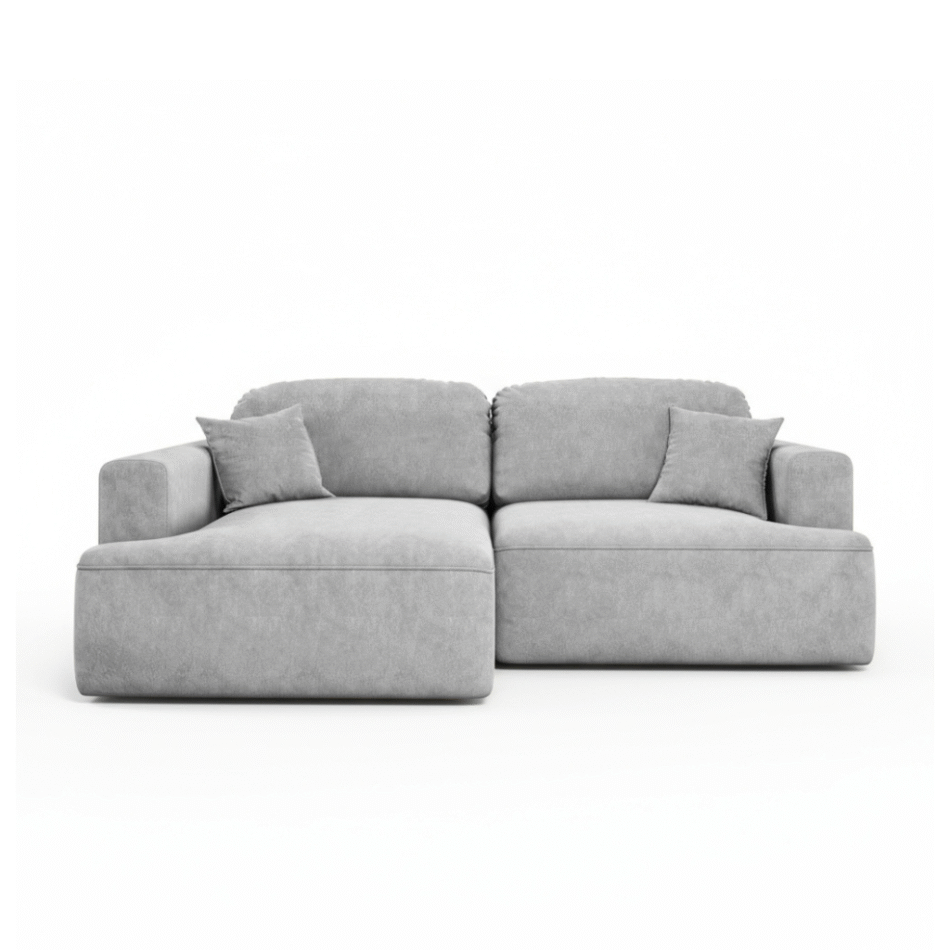 Narożnik z funkcją spania Sunny lewy L-kształtny z pojemnikiem na pościel jasnoszary welur