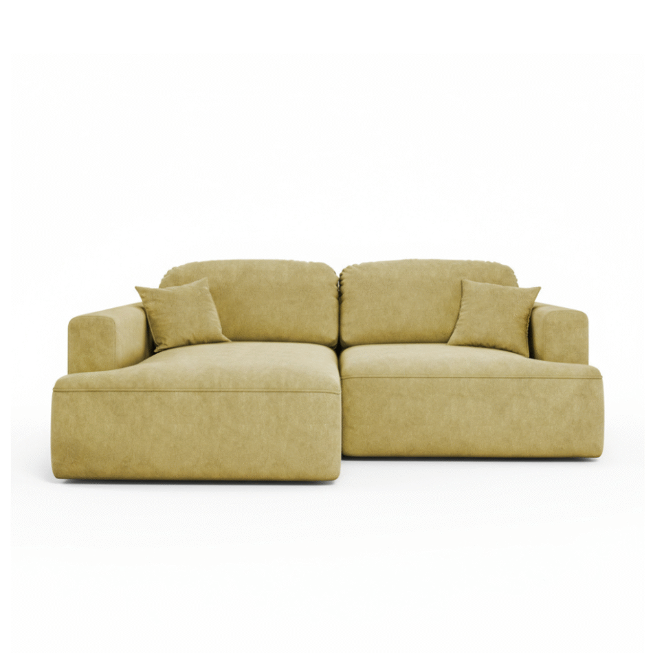 Narożnik z funkcją spania Sunny lewy L-kształtny z pojemnikiem na pościel jasnozielony welur