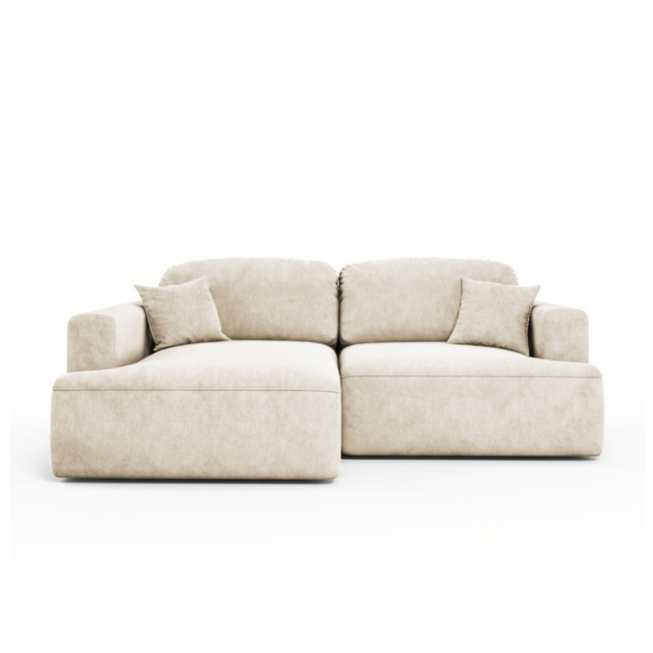 Narożnik z funkcją spania Sunny lewy L-kształtny z pojemnikiem na pościel beżowy welur