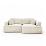 Narożnik z funkcją spania Sunny prawy L-kształtny z pojemnikiem na pościel beżowy welur