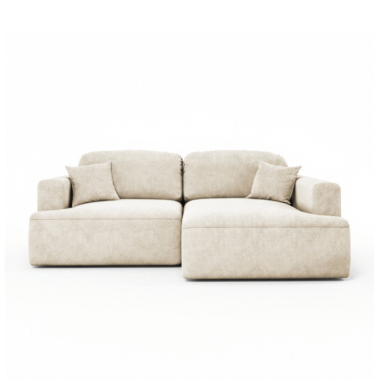 Narożnik z funkcją spania Sunny prawy L-kształtny z pojemnikiem na pościel beżowy welur