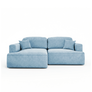 Narożnik z funkcją spania Sunny lewy L-kształtny z pojemnikiem na pościel błękitny welur