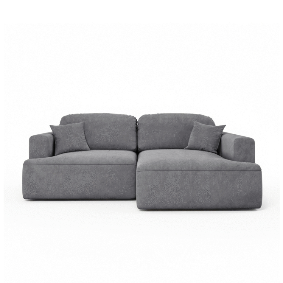 Narożnik z funkcją spania Sunny prawy L-kształtny z pojemnikiem na pościel ciemnoszary welur