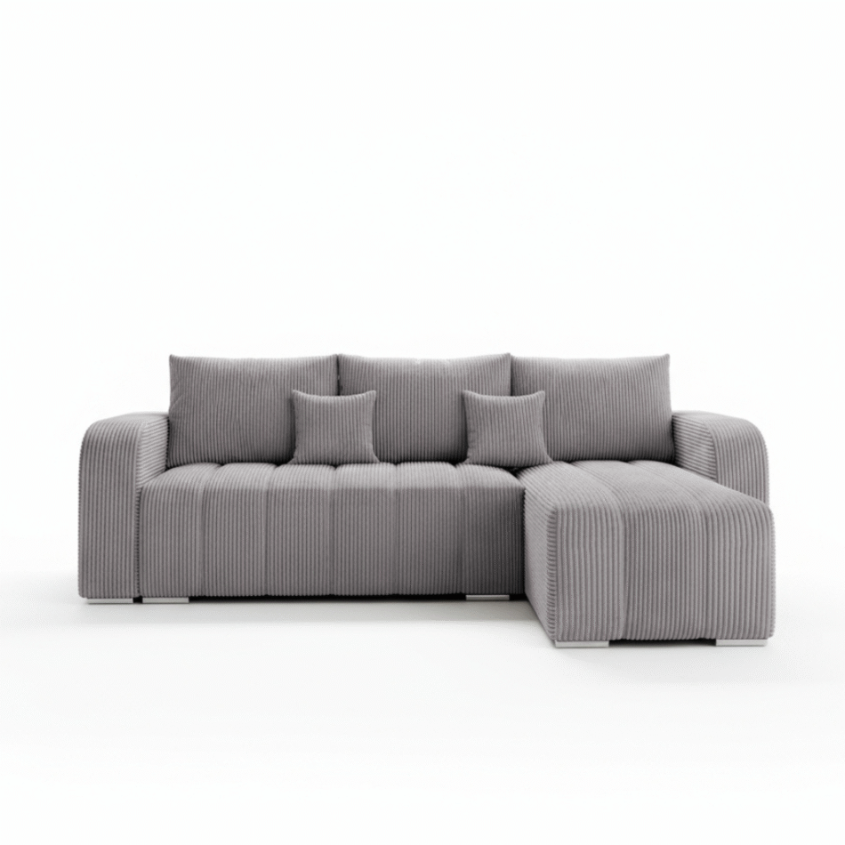 Narożnik z funkcją spania Pufetto uniwersalny L-kształtny z pojemnikiem na pościel szary sztruks