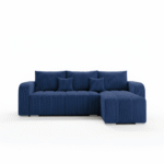 Narożnik z funkcją spania Pufetto uniwersalny L-kształtny z pojemnikiem na pościel granatowy sztruks