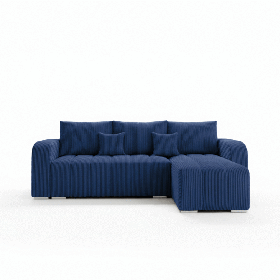 Narożnik z funkcją spania Pufetto uniwersalny L-kształtny z pojemnikiem na pościel granatowy sztruks