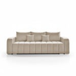 Kanapa z funkcją spania Pufetto z pojemnikiem na pościel beżowy welur