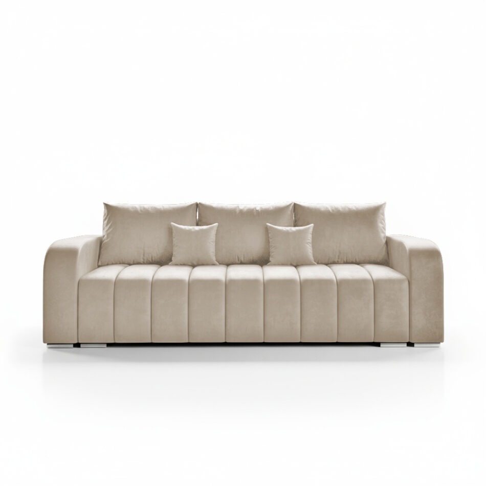 Kanapa z funkcją spania Pufetto z pojemnikiem na pościel beżowy welur