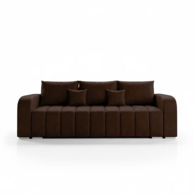 Kanapa z funkcją spania Pufetto z pojemnikiem na pościel brązowy welur