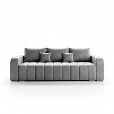 Kanapa z funkcją spania Pufetto z pojemnikiem na pościel szary welur