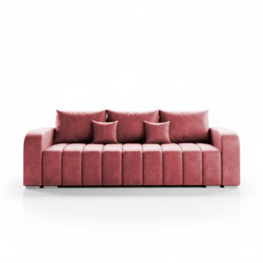 Kanapa z funkcją spania Pufetto z pojemnikiem na pościel różowy welur