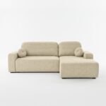 Narożnik z funkcją spania Tori prawy L-kształtny z pojemnikiem na pościel kremowy welur