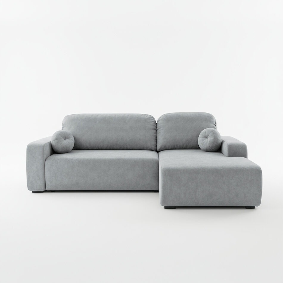 Narożnik z funkcją spania Tori prawy L-kształtny z pojemnikiem na pościel szary welur