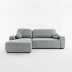 Narożnik z funkcją spania Tori lewy L-kształtny z pojemnikiem na pościel szary welur