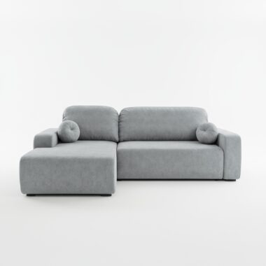 Narożnik z funkcją spania Tori lewy L-kształtny z pojemnikiem na pościel szary welur