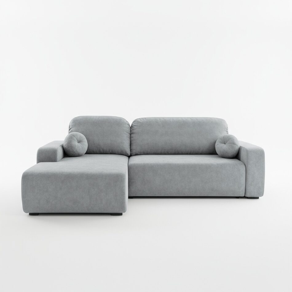 Narożnik z funkcją spania Tori lewy L-kształtny z pojemnikiem na pościel szary welur