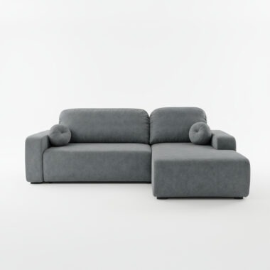 Narożnik z funkcją spania Tori prawy L-kształtny z pojemnikiem na pościel grafitowy welur