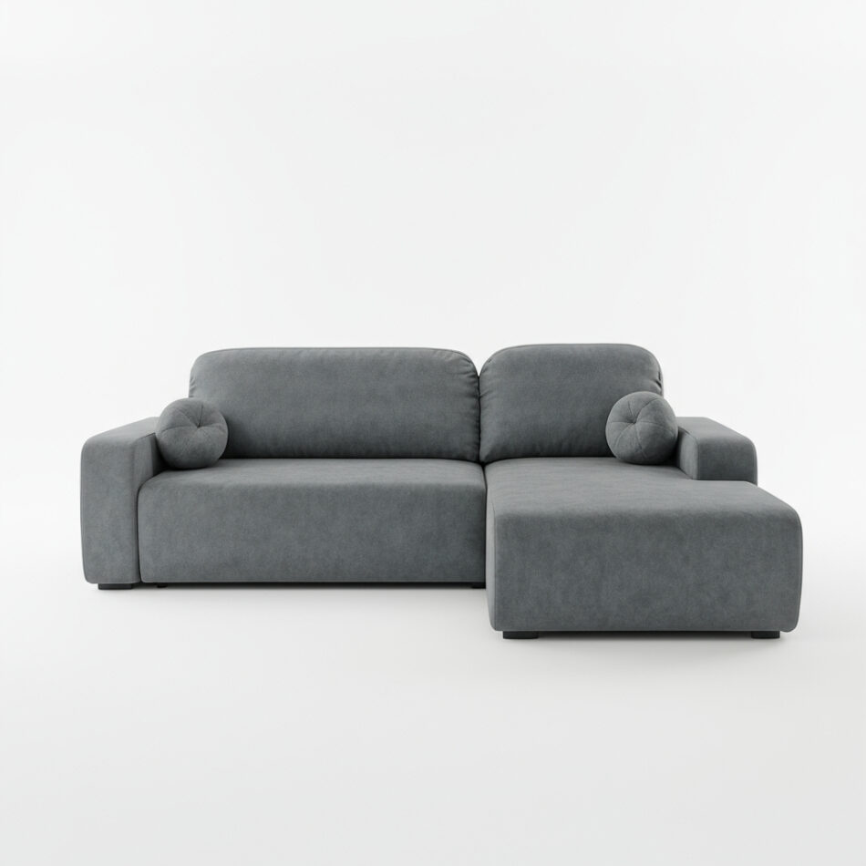 Narożnik z funkcją spania Tori prawy L-kształtny z pojemnikiem na pościel grafitowy welur