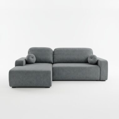 Narożnik z funkcją spania Tori lewy L-kształtny z pojemnikiem na pościel grafitowy welur