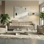 Komplet wypoczynkowy Bjorn jasnobeżowy welur