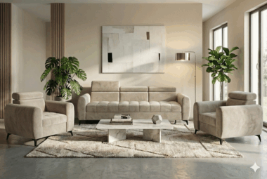 Komplet wypoczynkowy Bjorn jasnobeżowy welur