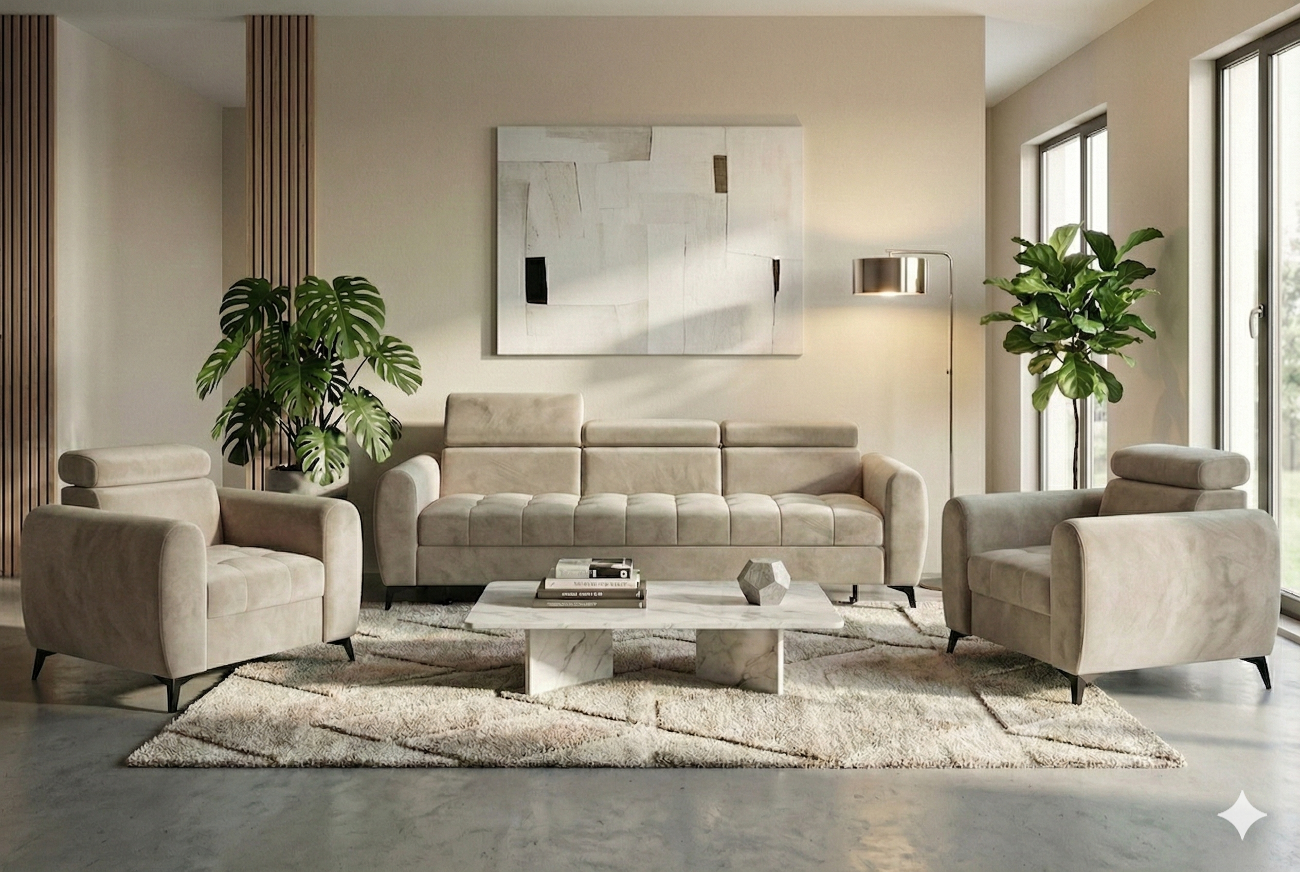 Komplet wypoczynkowy Bjorn jasnobeżowy welur